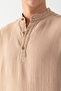 Men's Beige 100% Cotton Prevailing Collar Short Sleeve Regular Fit Muslin T-Shirt - 3