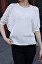 Round Neck Half Bat Sleeve Openwork Hole Detailed Summer Roomy Stylish Knitwear Blouse - 6