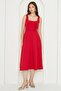Women's Atlas Fabric Square Collar Red Flared Midi Evening Dress 151 - 6