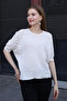Round Neck Half Bat Sleeve Openwork Hole Detailed Summer Roomy Stylish Knitwear Blouse