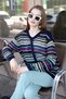Round Neck Long Sleeve Openwork Perforated Color Block Striped Summer Knitwear Cardigan - 6