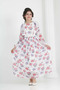 Girl's Lined Full-Length Floral Patterned Long Chiffon Dress with Non-Interior Necklace Detail