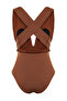Brown Draped Deep V-Neck Covered Hipster Swimsuit Tbess21Ma0041 - 9