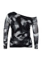 Anthracite Tulle Lined Abstract Patterned Asymmetric Collar Knitted Plus Size Blouse Tbbss24Af00025 - 8