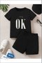 Boy/Girl '' OK '' Printed T-Shirt-Shorts Set