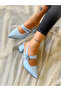 VERONICA BABY BLUE Patent Leather 2 BUCKLE SHORT HEEL SANDALS - 8