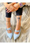 VERONICA BABY BLUE Patent Leather 2 BUCKLE SHORT HEEL SANDALS - 5