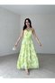 Floral Print Milano Maxi Green Dress with Guipeli Strap on the Back