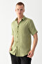 Men's Green 100% Cotton Short Sleeve Regular Fit Wrap Muslin Shirt - 7