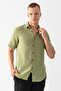 Men's Green 100% Cotton Short Sleeve Regular Fit Wrap Muslin Shirt - 8