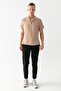 Men's Beige 100% Cotton Prevailing Collar Short Sleeve Regular Fit Muslin T-Shirt - 2