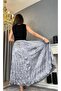 Gray Wrinkled Satin Skirt with Elastic Waist - 6