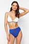Cobalt Blue Triangle Embroidered High Waist Regular Bikini Set TBESS24BT00127 - 3