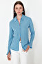 Light Blue Textured Fitted Waist Sitting Woven Shirt Twoss24Go00002