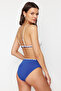 Cobalt Blue Triangle Embroidered High Waist Regular Bikini Set TBESS24BT00127 - 5