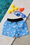 Boy's Blue Crab Printed Waist Lace-up Swim Shorts
