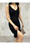 Women's Black Strap Summer Lined Knitwear Dress - 2