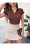 Women's Blouse - Fitted/Fitted Polo Neck Short Sleeve Camisole Crop Blouse - 3