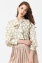 Women's Scarf Patterned Balloon Sleeve Oversize Blouse Shirt with Shoulder Gather Detail - 2