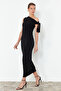 Siyah Fitted/Vücuda Oturan Örme Maxi Esnek Kalem Elbise TWOSS24EL00563 - 3