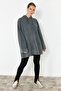 Antrasit Asit Yıkamalı Kapüşonlu Oversize Örme Sweatshirt TCTSS24TW00006