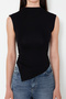 Siyah Dik Yaka Büzgü/Drape Detaylı Fitted/Vücuda Oturan Asimetrik Örme Bluz TWOSS24BZ00534 - 5