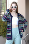 Round Neck Long Sleeve Openwork Perforated Color Block Striped Summer Knitwear Cardigan - 5