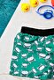 Boy's Green Crab Printed Waist Lace-up Swim Shorts - 2