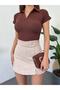 Women's Blouse - Fitted/Fitted Polo Neck Short Sleeve Camisole Crop Blouse - 5