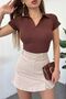Women's Blouse - Fitted/Fitted Polo Neck Short Sleeve Camisole Crop Blouse - 7
