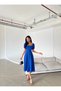 Women's Stretchy Diver Fabric Square Neck Balloon Sleeve Design Black Midi Evening Dress582613 - 4