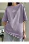 Women's Lilac Double Penguin Figure Printed Oversize T-shirt - 2