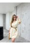 Women's V-Neck Elastic Waist Belted Linen Summer Dress - 6