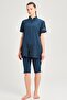 Short Sleeve Zippered Green Pool Swimsuit with Mesh Pocket Detail - 2
