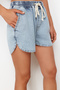 Light Blue Elastic Waist High Waist Denim Shorts TWOSS24SR00133 - 4