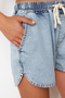 Light Blue Elastic Waist High Waist Denim Shorts TWOSS24SR00133 - 5