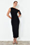 Siyah Fitted/Vücuda Oturan Örme Maxi Esnek Kalem Elbise TWOSS24EL00563
