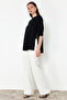 Siyah Basic Dökümlü Yırtmaç Detaylı Triko T-Shirt TWOSS24KZ00047 - 3