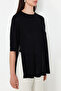 Siyah Basic Dökümlü Yırtmaç Detaylı Triko T-Shirt TWOSS24KZ00047 - 6
