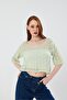 Ajurlu Oversized Sweater with Boat Neck and Short Sleeves - 3