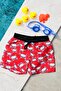 Boy's Red Crab Printed Waist Lace-up Swim Shorts