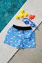 Boy's Blue Crab Printed Waist Lace-up Swim Shorts - 4