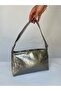 Shiny Silver Metal Medium Size Patent Leather Women's Shoulder Bag Single Column Strap Patent Leather Bag with Zipper Closure - 2