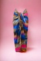 Blue Fuchsia Wavy Leopard Patterned Long Pareo Satin Women's Beach Dress New Season - 2