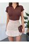 Women's Blouse - Fitted/Fitted Polo Neck Short Sleeve Camisole Crop Blouse - 4