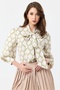Women's Scarf Patterned Balloon Sleeve Oversize Blouse Shirt with Shoulder Gather Detail - 5