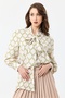 Women's Scarf Patterned Balloon Sleeve Oversize Blouse Shirt with Shoulder Gather Detail