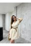 Women's V-Neck Elastic Waist Belted Linen Summer Dress - 8