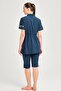 Short Sleeve Zippered Green Pool Swimsuit with Mesh Pocket Detail - 3