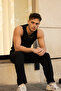 Men's Black Weightlifting Collar Ribbed Sportsman Lycra Singlet - 3